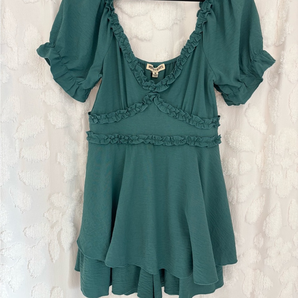 Inspired Hearts Green Ruffle Romper size Medium